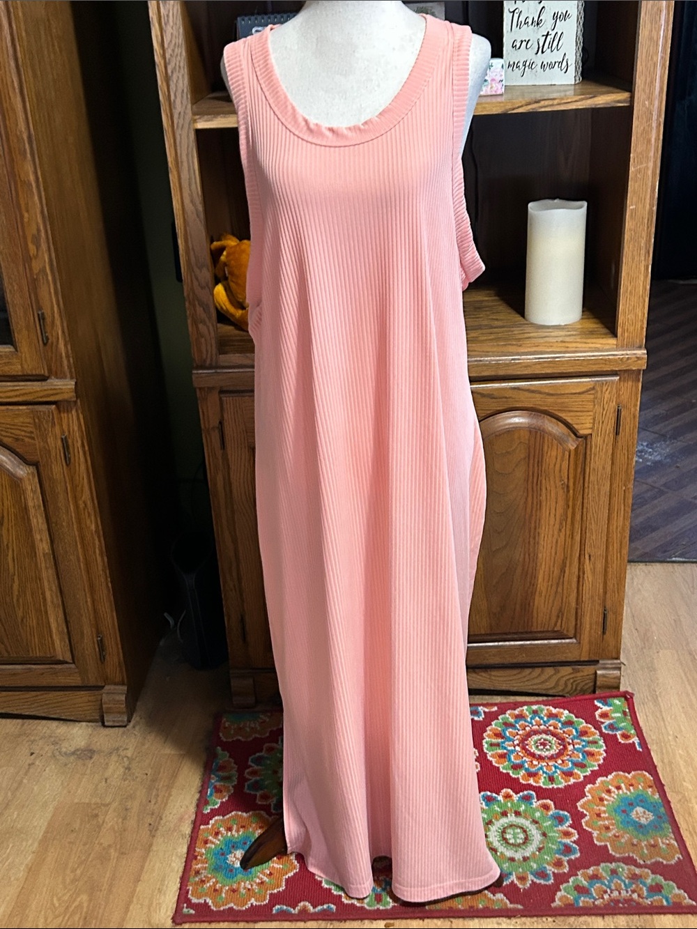 Ribbed Sleeveless Scoop Neck Maxi Dress - Coral